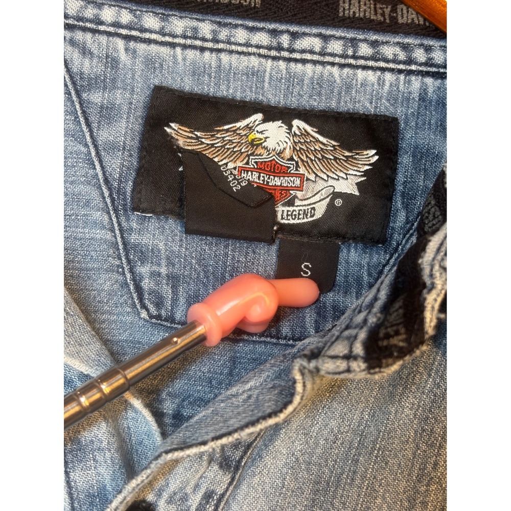 Harley Davidson Denim Shirt Mens Long Sleeve Button Up V Twin Power Embroidered - Picture 7 of 16